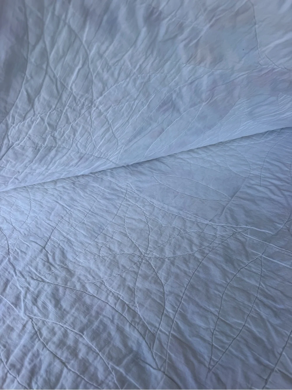 VTG 90s Floral Double Wedding Ring Quilt Scallop Edge Hand Quilted 84x100 READ
